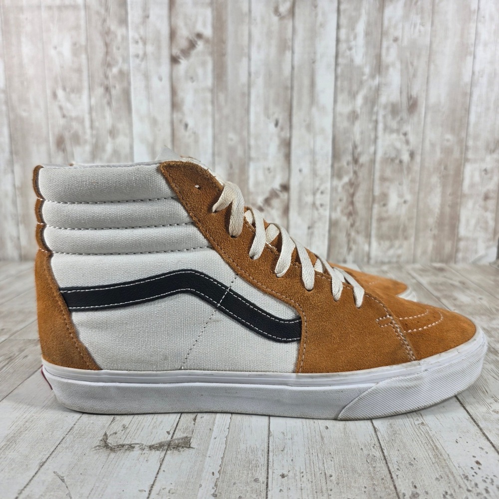 Vans Sk8-Hi High Top Sneakers‎ Mens 11 Brown Suede Canvas Skate Shoes 721356